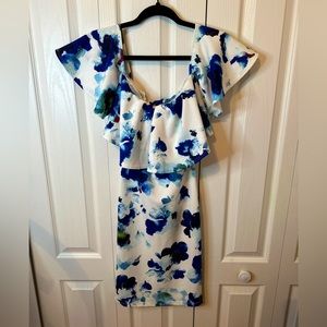 Eleganzarella Off the Shoulder Ruffled Midi Floral Dress (S)